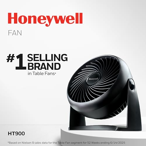 Honeywell TurboForce Air Circulator, Small Tabletop Fan, Quiet Personal Fan for Home or Office, 3 Speeds, 90 Degree Pivoting Head, Black, HT900 | Quiet Personal Fan for Home or Office, 3 Speeds, 90 Degree Pivoting Head