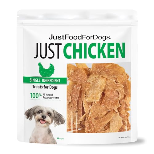 Just Food for Dogs Single Ingredient Healthy Dog Treats and Dog Snacks, Jerky Treats, Human Grade, Preservative and Grain Free, Rawhide Free Chews, Low Calorie Treat - Chicken Breast, 5 oz