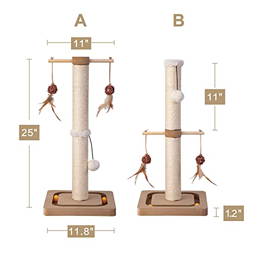 PEEKAB Cat Scratching Post Sisal Scratch Posts for Indoor Kittens and Cats,with Interactive Tracking Toys Suitable for Vertical Scratcher of Small and Medium-Sized Cats 25 Inches Beige