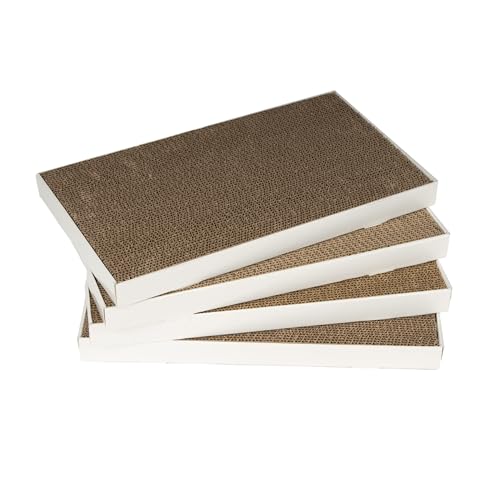 Basics Corrugated Cardboard Cat Scratcher, Scratching Board, Reversible, 17.4" x 10", White, 4-Pack