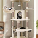 Globlazer Corner Cat Tree, 51in Curved Series Modern Cat Tower for Indoor Cats with Hammock, 7 Sisal Scratching Posts, Large Fan-Shaped Platform for Large Cats, Cat Condo & Hanging Basket, C51, Beige