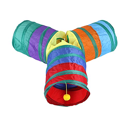 32Pcs Cat Toys Kitten Interactive Pet Toys Assortments, Foldable Rainbow Tunnel, Teaser Wand Fluffy Mouse Crinkle Balls Bell Play for Puppy Kitty (3 way)