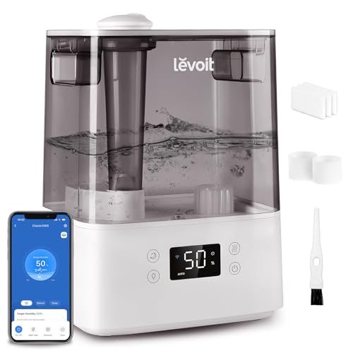 LEVOIT Humidifiers for Bedroom Large Room Home, (6L) Cool Mist Top Fill Essential Oil Diffuser for Baby & Plants, Smart App & Voice Control, Rapid Humidification & Auto Mode - Quiet Sleep Mode, Gray