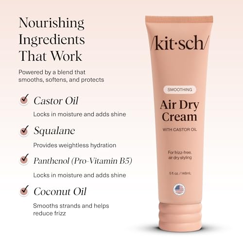 Kitsch Smoothing Air Dry Cream for Hair – Frizz Control Hair Care Product with Castor Oil & Coconut Oil – Weightless Styling Cream - Enhances Natural Texture Appearance | Ideal Gifts for Women – 5 oz