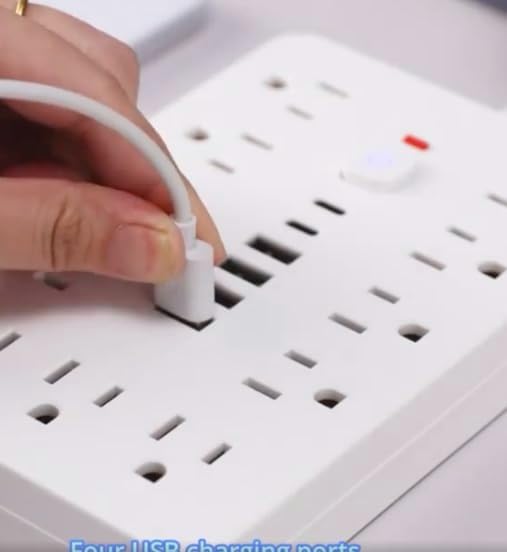 Surge Protector Power Strip,17-in-1, 11 AC Outlets with 4 USB & 2 Type-C Ports, 12-Inch Cord, White, This Compact Powerhouse Delivers Comprehensive Charging Solutions for All Your Devices.