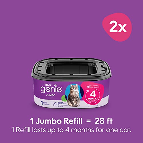 Litter Genie Refill Bags | Jumbo 2-Pack, 56 Total ft | Up to 8 Months of Supply in 2 cartridges | Ultimate Odor Control Cat Litter Bags