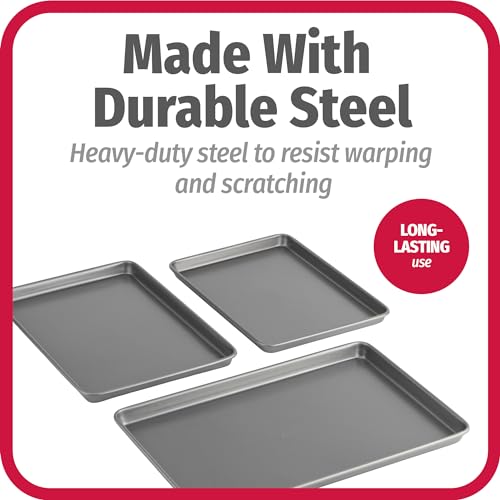 GoodCook Everyday Nonstick Baking Sheet Set, 3 Pack Includes Small (13×9) Medium (15×1) and Large (17×11) Pans Carbon Steel Construction Cookie Sheets Bakeware Set, Gray