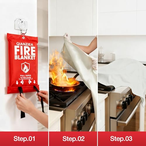 4 Pack Fire Blanket 40” x 40” – Emergency Fire Blanket for Kitchen & Home, Fiberglass Fire Suppression Blanket