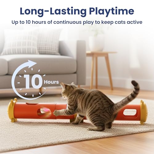 PAWSPIK Electric Feather Teaser Tube Cat Toy, Interactive Automatic Cat Toy for Indoor Cats, Smart Random Feather Play, Long Battery Life, Pet-Safe Materials (Large)