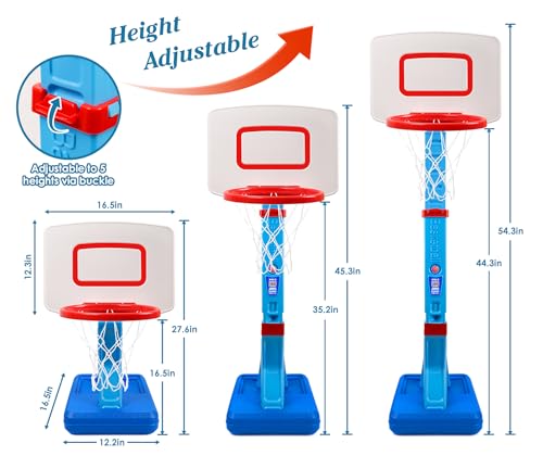 SUPER JOY Toddler Basketball Hoop - Height Adjustable Kids Basketball Hoops for Indoor & Outdoor Play - Portable Mini Basketball Goal for Poolside- Game Sport Toys for Boys & Girls Age 1 2 3 4 5