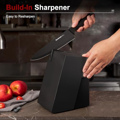 Knife Set, Astercook 15 Pieces Knife Sets for Kitchen with Block, Dishwasher Safe Kitchen Knife Set with Built in Sharpener Block, German Stainless Steel Knife Block Set, Mothers Day Gifts for Women