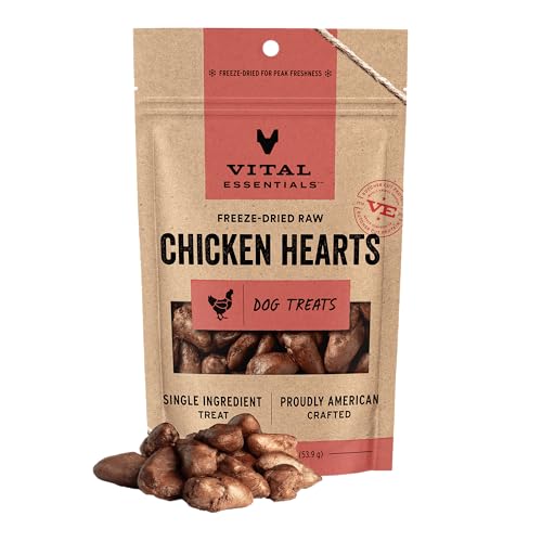Vital Essentials Freeze Dried Raw Chicken Hearts Dog Treats | Single Ingredient | Premium Quality | Grain Free Treats for Dogs, 1.9 oz Bag