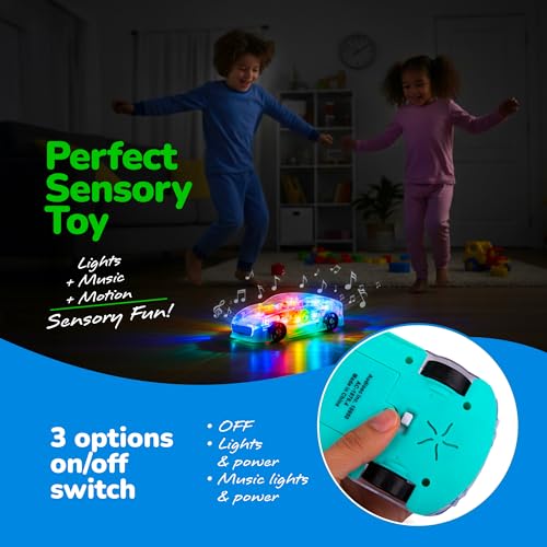ArtCreativity Light Up Transparent Sensory Car Toy for Kids, 1PC, Bump and Go Toy Car with Colorful Moving Gears, Music, and LED Effects, Easter Toys for Toddlers, Great Birthday Gift Idea
