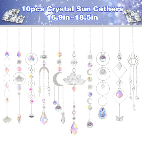 Sun Catchers, 10 Pcs Crystal Suncatcher Prism Hanging Kit for Indoor Window | Rainbow Maker Crystals Balls Pendants Ornaments for Home Outdoor Garden Backyard Patio Car Mirror Christmas Tree Decor