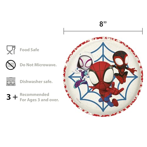 Zak Designs Marvel Spider-Man Dinnerware Set for Kids Includes 8" Plate, 6" Bowl, and 10oz Tumbler, Durable and Sustainable Melamine Bamboo Material (3-Piece Set, Spidey and His Amazing Friends)