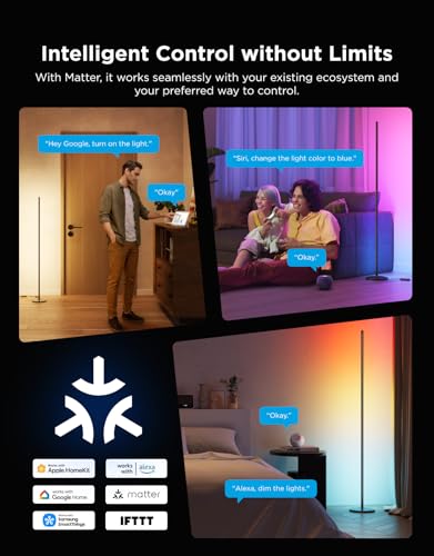 Govee RGBIC Floor Lamp Basic, 1000lm LED Corner Lamp, Black | Compatible with Alexa and Matter, Modern Floor Lamp with Music Sync and 16 Million DIY Colors, Standing Lamp for Bedroom