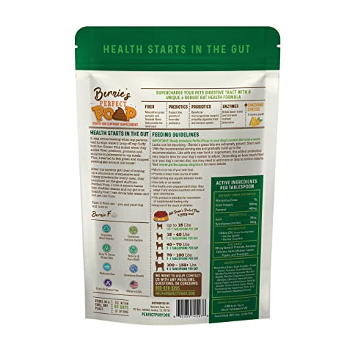 Perfect Poop Digestion & General Health Supplement for Dogs: Fiber, Prebiotics, Probiotics & Enzymes Relieve Digestive Conditions, Optimize Stool, and Improve Health (Cheddar Cheese, 4.2 oz)