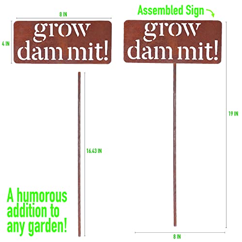 Grow Dammit Funny Garden Sign, Unique Outside Gardening Decor Outdoor, Flower Vegetable Garden Accessories, Fun Gardening Gifts for Women Men Mom Gardener Who Love Plants, Alloy Steel
