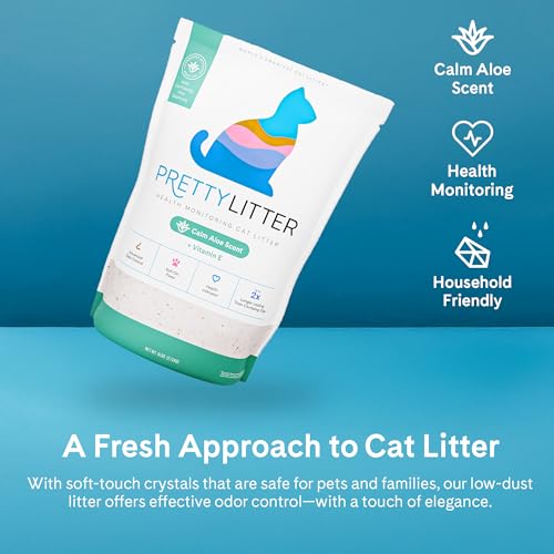 PrettyLitter Health Monitoring Cat Litter, Calm Aloe, 6 lb. Bag | Up to 1 Month Supply, Non-Clumping, Advanced Odor Control, Automatic Litter Box Compatible, Color Changing Silica Crystals