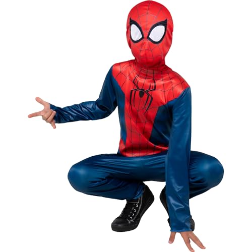 MARVEL Spider-Man Official Youth Halloween Costume - Premium Printed Jumpsuit with Pull On Fabric Mask