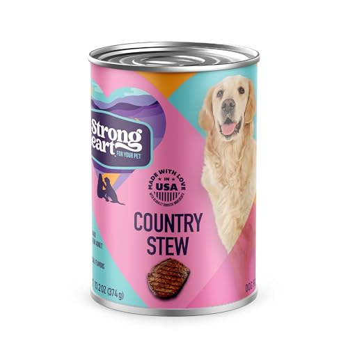 A Strong Heart Wet Dog Food Cans, Country Beef Stew with Peas & Carrots — Stew-Style Cuts, All Life Stages, Complete & Balanced, Made in USA, 13.2 oz (Pack of 12)