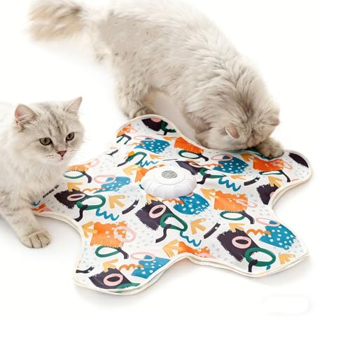 Cat Toy Hide and Seek Interactive Cat Toy - Rechargeable Automatic Feather Wand with Bird Squeaky for Indoor Cats Increase Battery Capacity, cat Feather Toy with 2 cat Wands (Colorful)