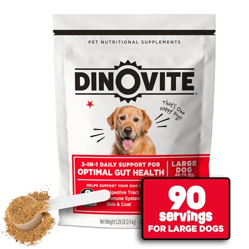 Dinovite Probiotics for Large Dogs, Probiotic Food Topper, 90 Servings | Probiotic Powder Food Topper, Omega-3 Fatty Acids, Digestive Health Support, Skin & Coat Health, For Large Dogs 45+ lb