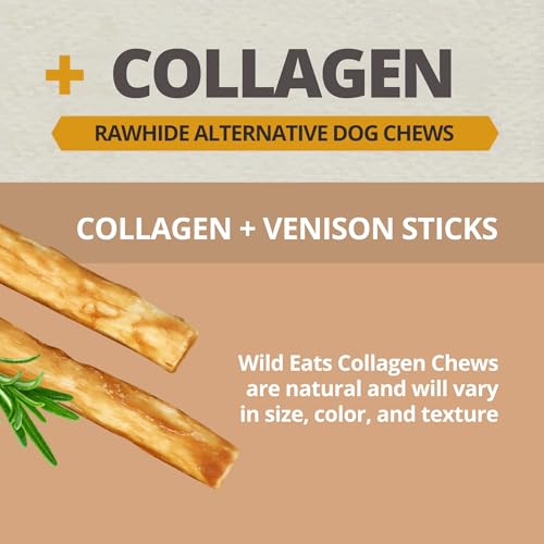 Wild Eats Venison Collagen Sticks for Dogs (25 Pack, 0.6 cm Wide) Long Lasting Dog Chews No Hide Dog Treat Bully Stick Alternative, Rawhide Free, Grain Free, High Protein