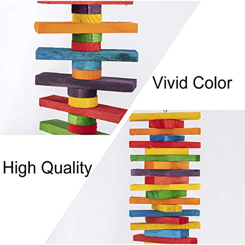 MEWTOGO 2Pcs Bird Toys - Parrot Toys with Multicolored Natural Wooden Blocks, Bird Chewing Sticks Toys for Conures Parakeets Cockatiels Lovebirds African Grey Macaws  Parrots Gift