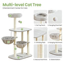 Small Cat Tree Tower with Lots of Scratching Posts - 42 Inch Medium Compact Cats Scratch House with Hammock Perch for Multi Level 2 Kitty - Indoor Corner Cat Bed Condo Climbing Gym Towers Furniture