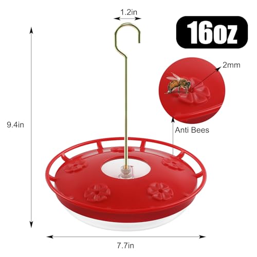 FEED GARDEN Hummingbird Feeders for Outdoors, 2 Pack 16oz Leak-Proof Dish-Style Nectar Feeder Built-in Ant Moat, 5 Feeding Ports, Wide Mouth Easy Clean, BPA-Free Garden Décor Gifts