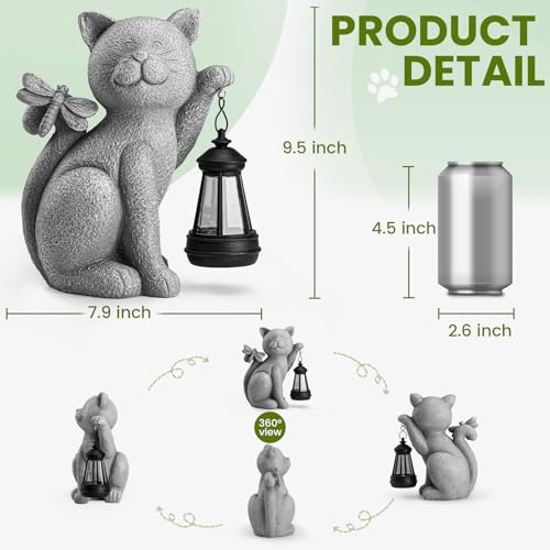 Solar Garden Outdoor Statues Cat with Solar Lantern,Outdoor Cat Figurines Decorations,Lawn Home Decor for Patio, Balcony, Yard Ornament,Unique Housewarming and Birthdays Gifts for Mom Women Grandma