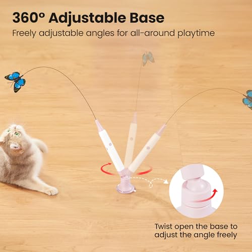Potaroma Interactive Spinning Butterfly Cat Toy Wand – Rechargebale Electric Touch Activated Cat Teaser with Suction Cup Self-Play & Handheld Mode for Indoor Kittens, Durable Automatic Play Toy
