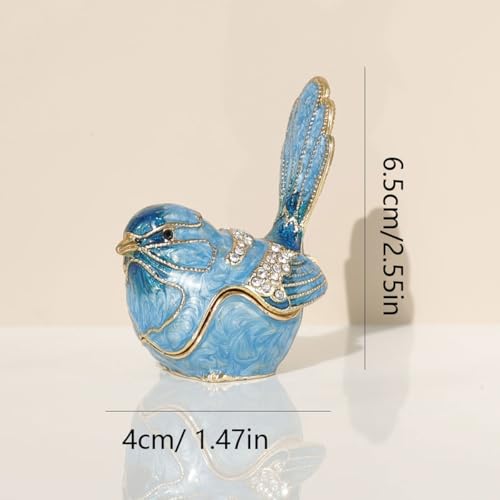 Exquisite Hand - Painted Enamel Blue Bird Trinket Box Hinged Rhinestone - Adorned Mini Jewelry Organizer for Rings & Necklaces, Ideal Classical Home Decor & Collectible Keepsake (Trinket Box-B)