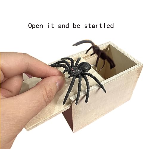 Winbar Rubber Spider Trick Box, Wooden Prank Toy for Adults and Children | Natural wood, rubber material, smooth texture, fun for parties and office pranks, reduce stress, safe and fun