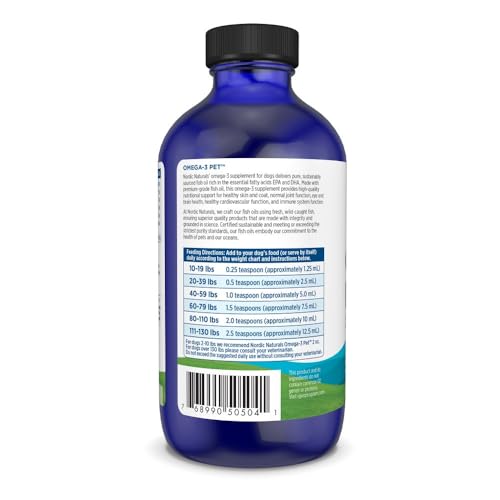 Nordic Naturals Omega-3 Pet, Unflavored - 8 oz - 1380 mg Omega-3 Per Teaspoon - Fish Oil for Medium to Large Dogs with EPA & DHA - Promotes Heart, Skin, Coat, & Immune Health