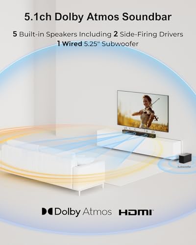 ULTIMEA 5.1CH Surround Sound Bar with Subwoofer, Dolby Atmos, VoiceMX, BassMX, APP, 300W Soundbar for Smart TV, Home Theater Surround Sound System for TV, Bluetooth 5.4, Poseidon M60 (2026 Model)