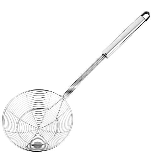 Hiware Solid Stainless Steel Spider Strainer Skimmer Ladle, Kitchen Utensils Wire Strainer Pasta Spoon, 7 Inch