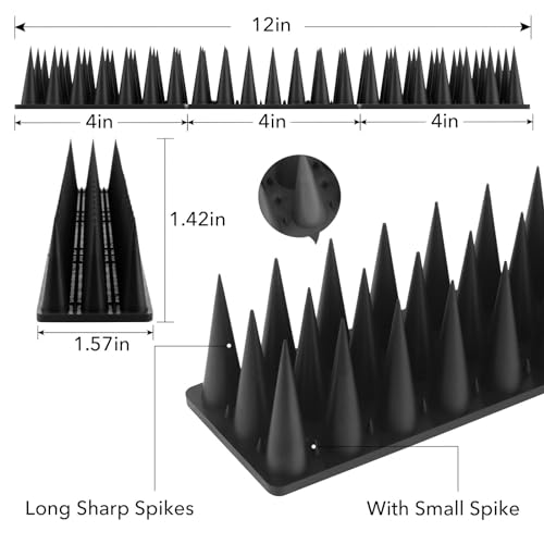 BORHOOD Bird Spikes, 20 Pack Pigeon Deterrent for Small Birds Raccoon Cats Defender for Outside to Keep Squirrel Away, Plastic Fence Spike for Railing and Roof-Black
