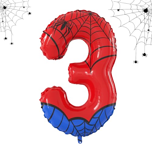 40 Inch Giant Spider Theme Number Foil Balloons - Large Number 3 Balloons for Kids' Birthday Anniversary Party Decorations Supplies (Numbers 0-9 Available)