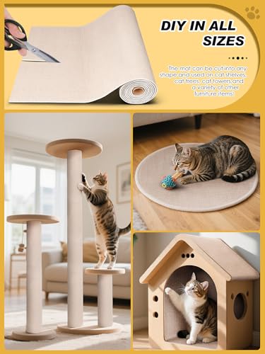 78.7"x15.8" Cat Scratch Mat, Trimmable Self-Adhesive Carpet, DIY Climb Cat Scratcher for Furniture Couch or Wall Protector, Covering Cat Scratching Post Replacement Pads (Beige)
