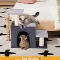 Aechonow 3-in-1 Pet Stairs for Cats, Dog Steps for Small Doggie Rabbits, 6.29''Depth Cat Stairs, Indoor Cat Ladders for High Bed for Pet's Joints, 1 Cat Condo Cave, Sisal Scratcher, Grey, Medium