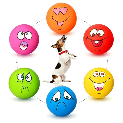 HOLYSTEED Latex Dog Squeaky Toys, Rubber Soft Small Dog Toys Chewing Squeaky Toy, Fetch Play Balls Toy for Puppy Small Pets 6pcs