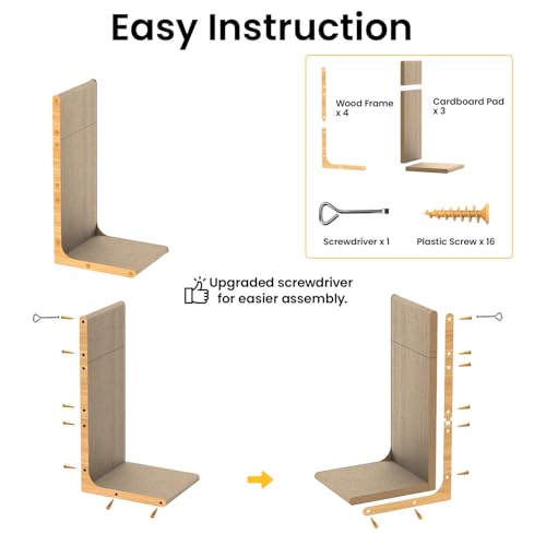 Conlun Cardboard Cat Scratcher, 23" L-Shaped Scratch Pad, Vertical Wall-Leaning Scratching Board to Protect Furniture for Indoor Cats,Wood Grain Large