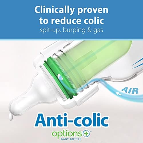 Dr. Brown's Natural Flow Anti-Colic Options+ Narrow Baby Bottle, 4 oz/120 mL, with Level 1 Slow Flow Nipple, 0m+, 4 Pack