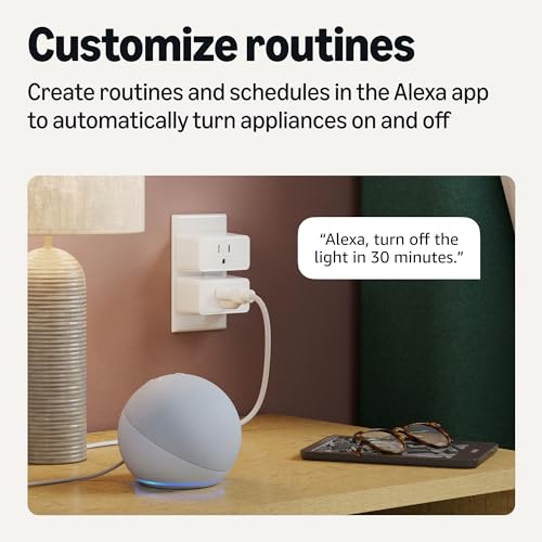 Basics Smart Plug, Works with Alexa Only, Voice Control, Remote APP Control, Schedule, Compact Design, Versatile, 2.4 GHz Wi-Fi, No Hub Required, 4-Pack, White