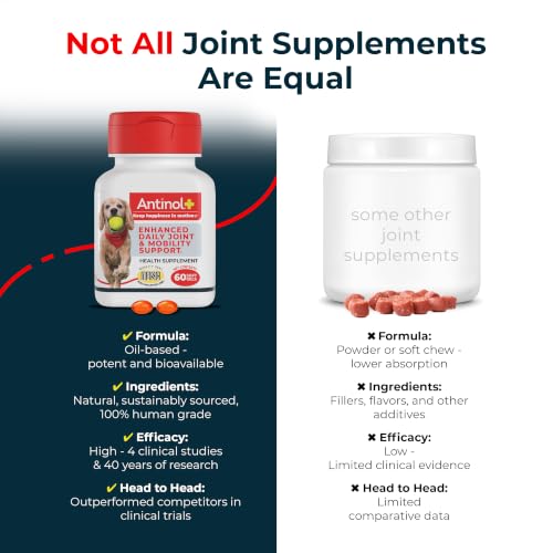 Antinol Plus Mobility Hip & Joint Supplement for Dogs, 120 Soft Gels | Green-Lipped Mussel Oil and Krill Oil for Better and Faster Results than Glucosamine and Chondroitin
