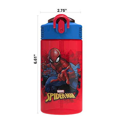 Zak Designs Marvel SpiderMan Kids Spout Cover and Built-in Carrying Loop Made of Plastic, Leak-Proof Water Bottle Design (16 oz, BPA-Free)