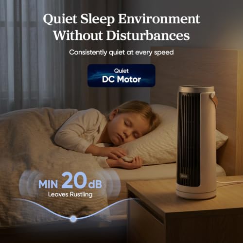 Levoit Tower Fan for Bedroom, 20dB Quiet Desk Fan, Portable Fan with 23ft/s | 3 Angles 4 Speeds Mini Oscillating Fan, DC Motor, Bladeless, Easy to Carry, Remoter, 12H Timer, for Home, Room, Office, White