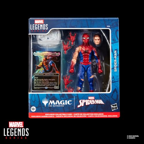 Marvel Legends Series Magic: The Gathering Battle-Damaged Spider-Man, 6-Inch Action Figure Toy & Exclusive Foil Collectible Card Game Trading Card